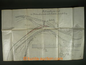 105507 - 1878 HYDROLOGY plan toku Vltava, Podbaba, scale 1:2880, for