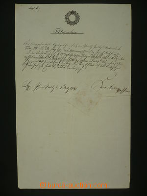 108183 - 1842 RAKOUSKO úmrtní list s vtištěným kolkem 15Kr (Koř.89),