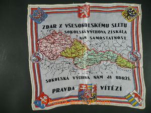 113210 - 1938 SOKOL silky headscarf with country's coat of arms and