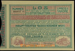 119527 - 1911 AUSTRIA-HUNGARY lottery ticket for support Mozartova h