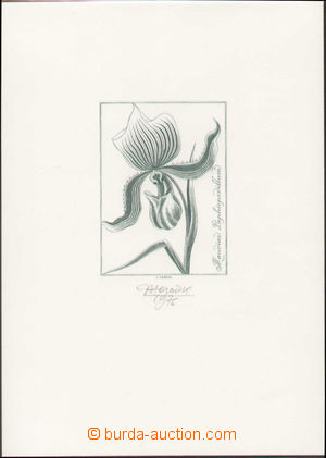 127662 - 1976 HERČÍK J., gravure flowers Maudiac Paphiopedillum in/