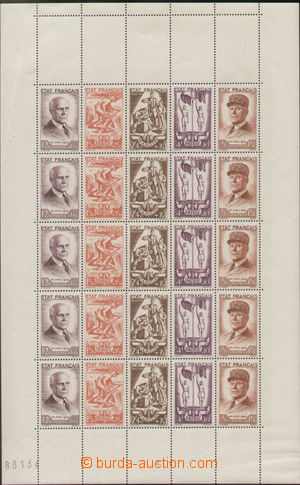 127803 - 1943 Mi.589-593, Maršál Pétain, kompletní soutiskový ar