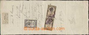 128801 - 1896 RUMUNSKO, šek s vylepenými kolky 2x 1 Leu + 10 Bani,