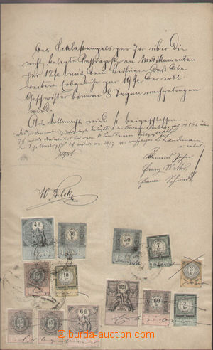 131247 - 1892 RAKOUSKO-UHERSKO listina opatřená 14 kolky 3Kr + 2x