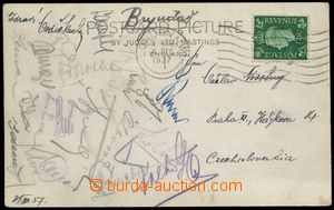 136910 - 1937 FOOTBALL postcard London with signatures Czechoslovak f