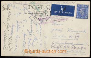 137240 - 1946 FOOTBALL Sparta Prague, postcard from London with sign