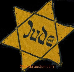 143720 - 1939 JEWISH BADGE yellow textile with black printing Jude