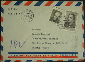 149029 - 1951 Let-dopis adresovaný na čs. vyslanectví do Číny, vyfr.