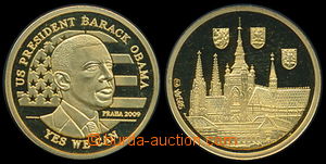149400 - 2009 Prezident USA Obama v Praze, Au pamětní medaile, ryzo