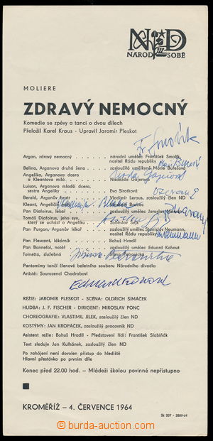 156719 - 1964 theatre program komedie Zdravý nemocný, signatures of