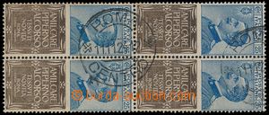 160228 - 1908 Mi.90, Viktor Emanuel III. 25C modrá, 4-blok s kupóny