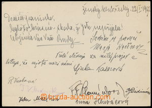 160682 - 1937 soubor podpisů na pohlednici ze zasedání Ženského