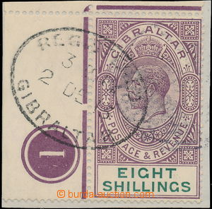 174885 - 1906 SG.84, George V. 8Sh purple / green, luxury corner piec