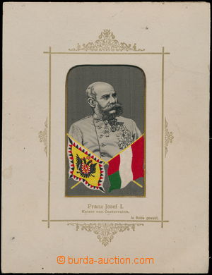 175855 - 1880 FRANZ JOSEF I. obrázek v hedvábí v paspartě s vlaj