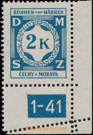 180255 - 1941 Pof.SL9, Služební 2K modrá (I.), dolní rohový kus