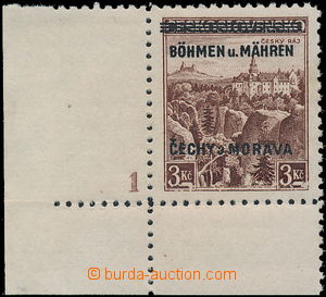 180297 - 1939 Pof.16, Český ráj 3Kč, dolní rohový kus s DČ 1,