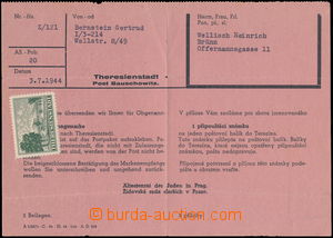 180528 - 1944 GHETTO TEREZÍN růžový formulář pro zaslání př