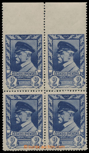 181060 - 1945 Pof.386 VV, Moskevské 2K modrá, krajový 4-blok s vyn