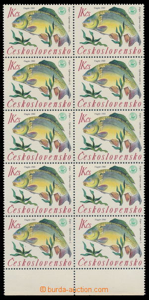 182149 - 1966 Pof.1519ST, Ryby 1Kčs, levý horní rohový 10-blok s