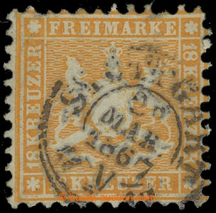 211142 - 1863 Mi.29, Coat of arms 18Kr orange, perf 10; at top short
