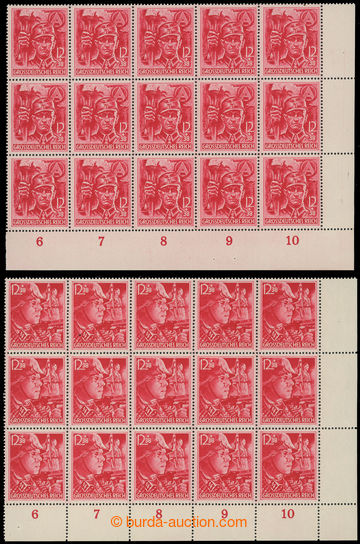 225602 - 1945 Mi.909-910, SA and SS 12+38Pfg, right corner block-of-1