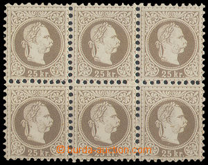 22943 - 1867 VI. issue - fine print, 6 block stamp. 25 Kreuzer, Mi.4