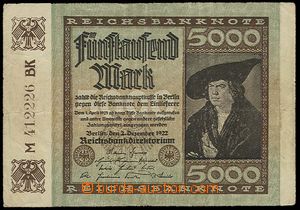 23201 - 1922 NĚMECKO  5000 Mark, 2.12.1922, kvalita 3