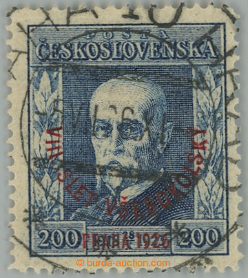 232422 - 1926 Pof.185, Slet 200h modrá, 1ks s průsvitkou P6; razít