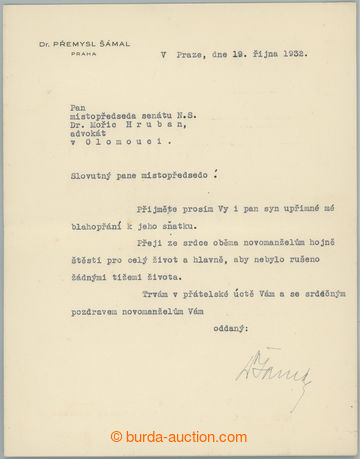 237477 - 1932 ŠÁMAL Přemysl (1867–1941), Czech politician, kancl