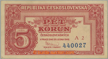 246919 - 1949 Ba.82a, 5Kčs 1949, hledaná nízká série A2; velmi p