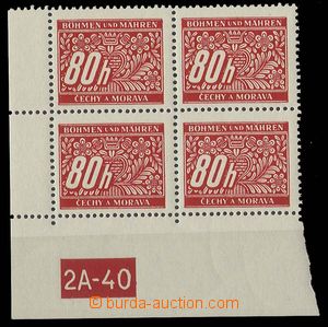 24863 - 1939 Pof.DL8, corner blk-of-4 with plate number 2A-40, margi