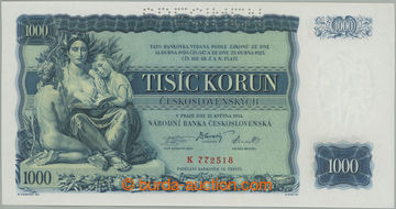 256179 - 1934 Ba.27, 1000Kč 1934, série K, perforace SPECIMEN; bezv