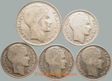 261075 - 1932-1938 FRANCIE / 3. republika (1870-1940), sestava 5ks Ag