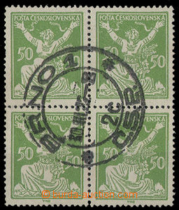 26253 - 1920 50h green as blk-of-4 with plate variety little-egg in