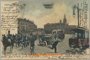 264580 - 1905 HOŘICE - v budoucnosti, koláž, vzducholoď, tramvaje