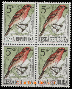 26464 - 1994 Birds 5CZK, Pof.50, block of four with plate variety 8/