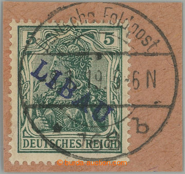 266237 - 1919 LIBAU / Mi.1A, přetisková Germania 5Pfg, šikmý fial