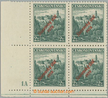 266390 - 1939 Sy.16 DZ, Zvíkov 2Kč zelená, levý dolní rohový 4-