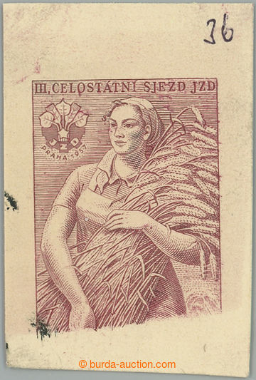 266664 - 1957 ZT Pof.927, III. sjezd JZD 30h, zkusmý otisk neúpln