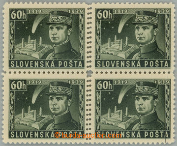 266845 - 1939 Sy.35A VV, Štefánik 60h tmavě zelená, 4-blok s dvoj