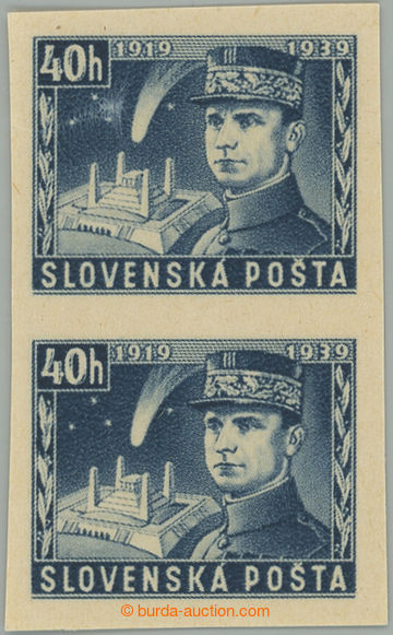 267639 - 1939 Sy.NZ34N, Štefánik 40h modrá, nezoubkovaná svislá