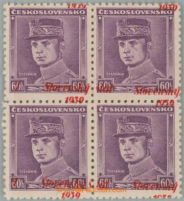 268086 - 1939 Sy.10 ZPP+VPP, Štefánik 60h fialová, 4-blok s posune