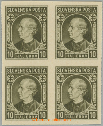 268098 - 1939 Sy.NZ26N, Hlinka 10h olivová, NEZOUBKOVANÝ 4-BLOK; sv