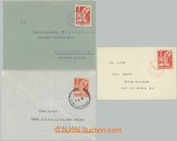268213 - 1945 sestava 3ks OBYČEJNÝCH dopisů vyfr. košickou zn. 2K