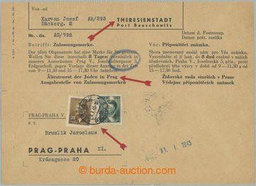 268266 - 1945 GHETTO TEREZÍN / VOV 1g, poštovně zaslaný formulá