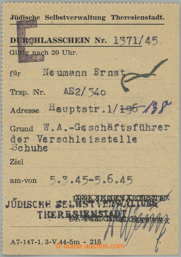 268305 - 1945 GHETTO TEREZÍN / propustka, formulář Durchlasschein