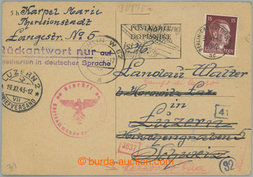 268352 - 1943 GHETTO TERESIENSTADT - SWITZERLAND / card addressed to