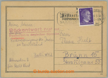 268380 - 1944 WULKOW - GHETTO TERESIENSTADT / franked with. card sent