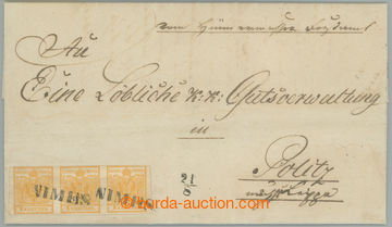 268512 - 1854 letter franked with. horiz. str-of-3 Coat of arms 1 Kr