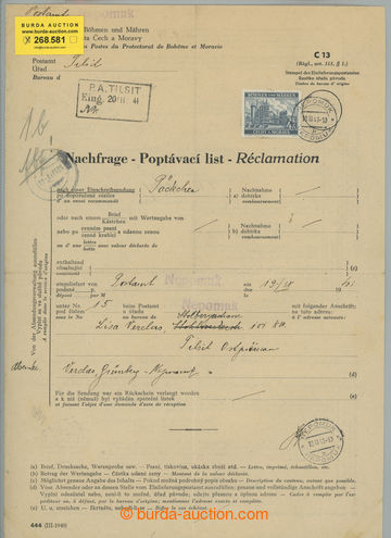 268581 - 1941 POPTÁVACÍ SHEET perforation hole POUKÁZCE / internat